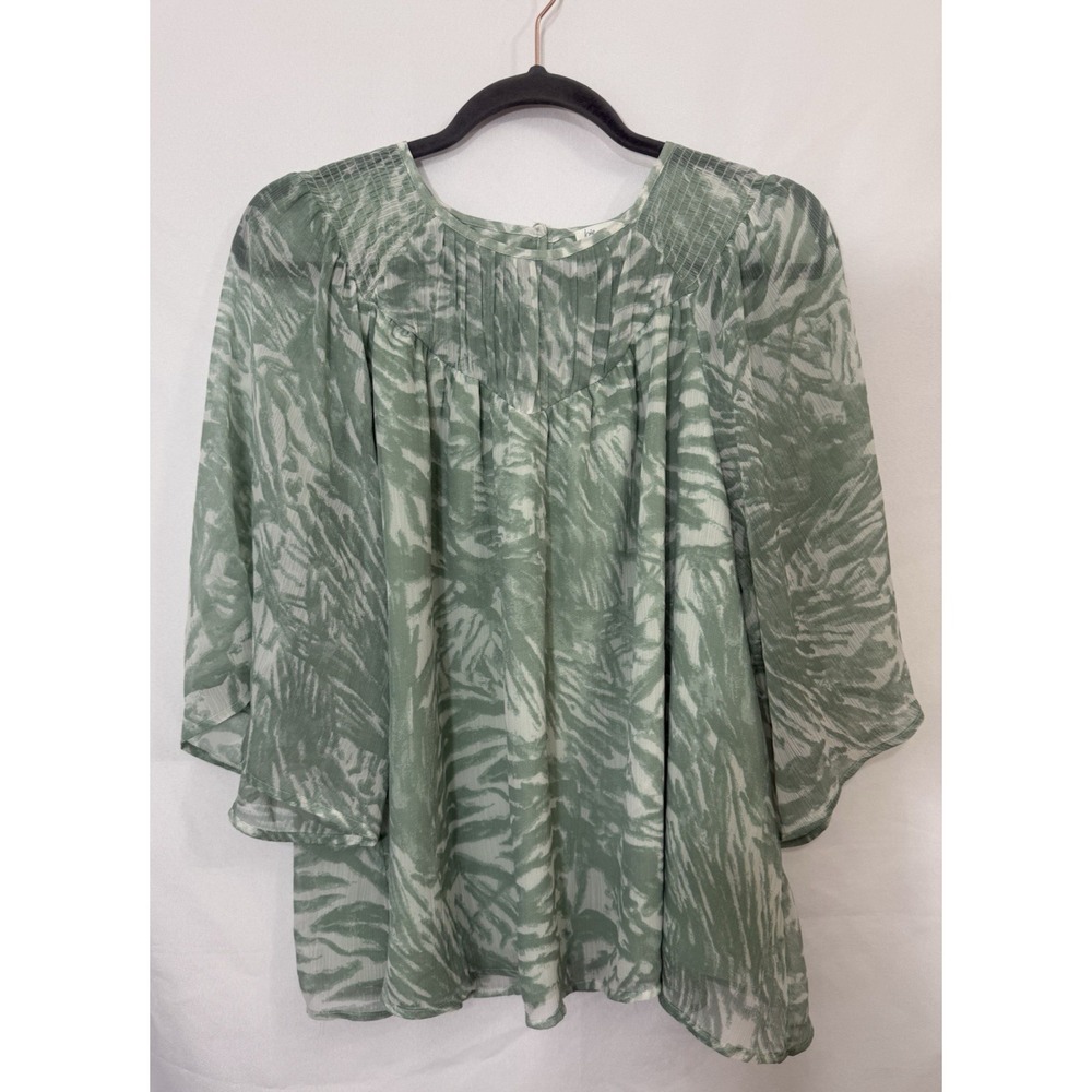 JOIE Limited Edition‎ Green White Flowy Top Half Sleeve Sheer Womens Size L
